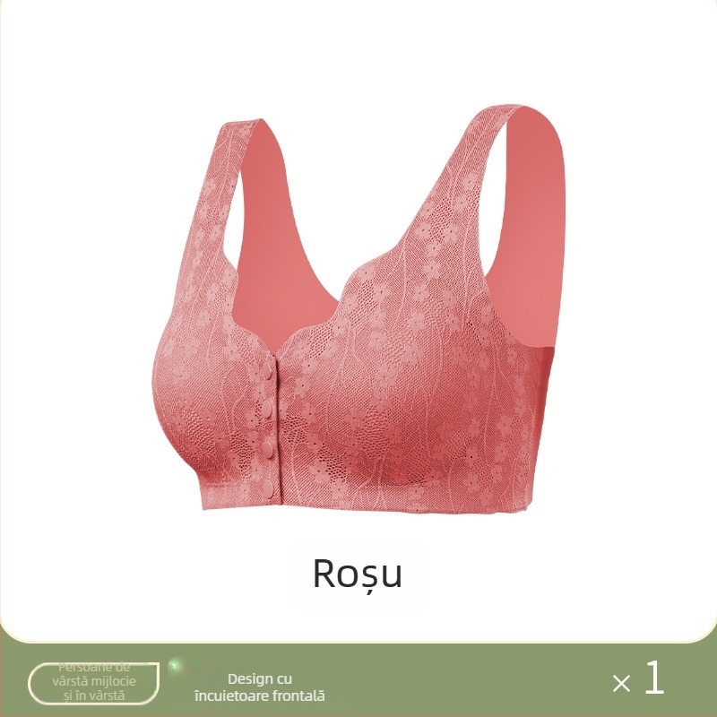 Sutien fără sârmă cu închidere frontală și dantelă, stil bustieră, cupă 3/4, formare medie, material nylon