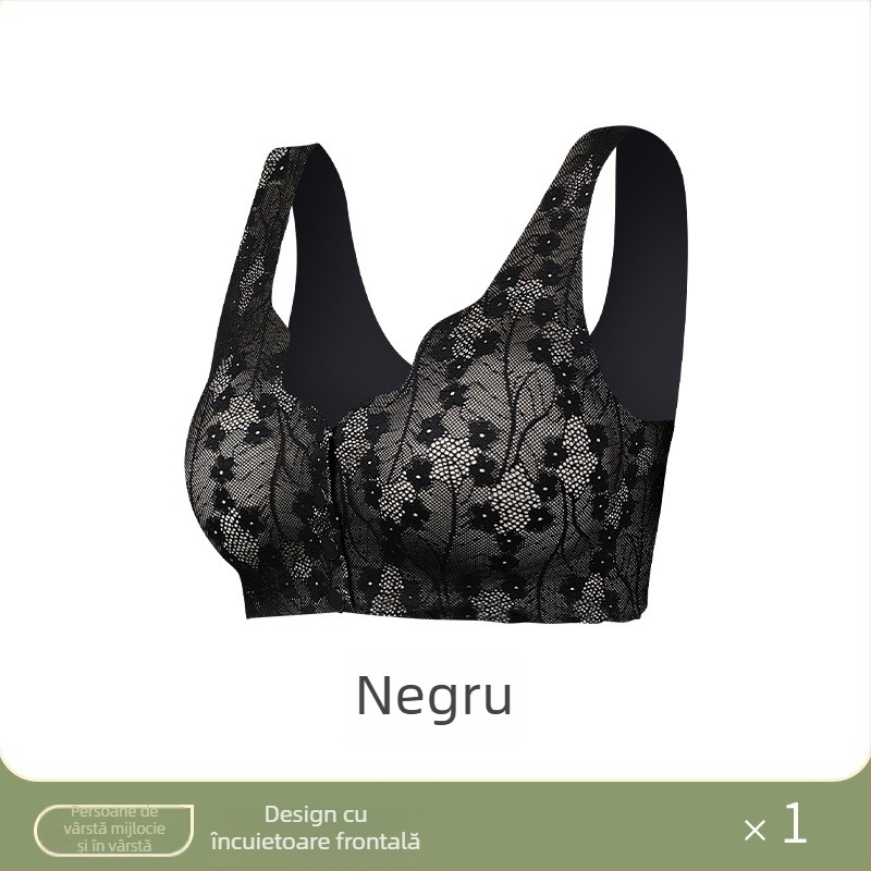 Sutien fără sârmă cu închidere frontală și dantelă, stil bustieră, cupă 3/4, formare medie, material nylon