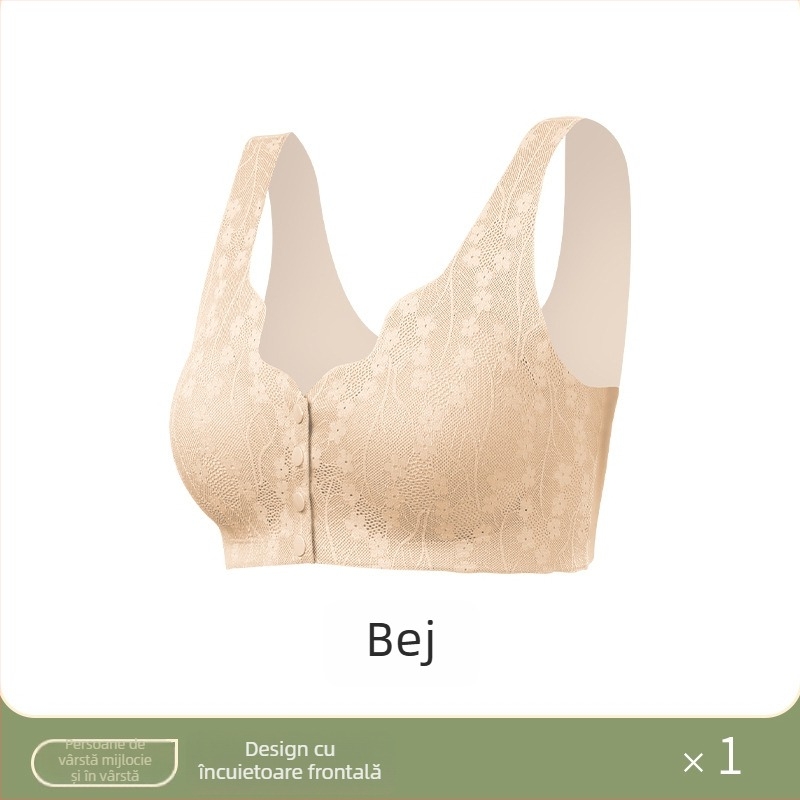 Sutien fără sârmă cu închidere frontală și dantelă, stil bustieră, cupă 3/4, formare medie, material nylon