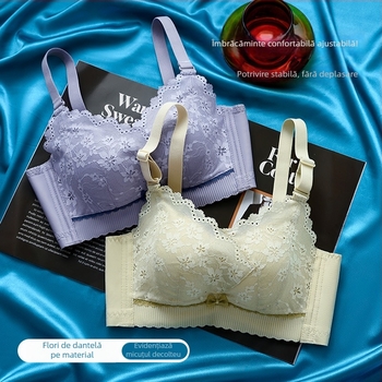 Sutien push-up pentru sân mic, cu cupă groasă de 8 cm, 3/4 cupă, bretele detașabile dublu, închidere spate cu patru rânduri, dantelă