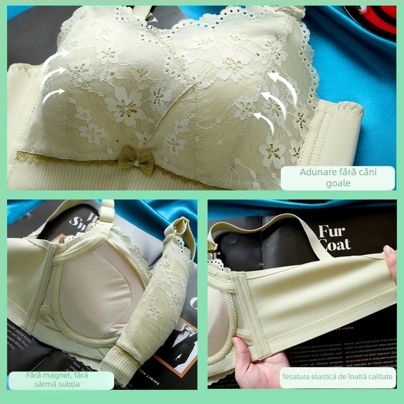 Sutien push-up pentru sân mic, cu cupă groasă de 8 cm, 3/4 cupă, bretele detașabile dublu, închidere spate cu patru rânduri, dantelă