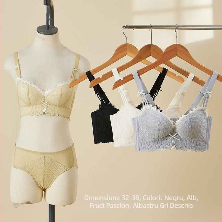 Sutien Leaf Dream 778 din dantelă: confortabil, fără metal; cupă turnată din nylon, căptușeală 100% elastan; bretele fixe, duale; închidere dorsală cu cinci rânduri