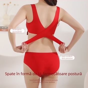 Set sutien și chiloți din nailon, fără cusături, cupă 3/4, bretele reglabile, închidere frontală, respirabil și prietenos cu pielea