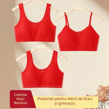 Sutien fără cusături în stil vestă pentru adolescente, cu cupă completă, cupe modelate subțiri și burete respirabil; material principal viscose 70–80%, căptușeală viscose 90–95%; fără balerine metalice; bretele fixe; confort respirabil