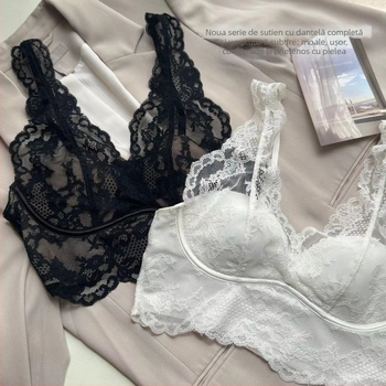 Sutien fără armătură din dantelă, cu cupă semi-modelată, bretele duble fixe, spate în stil vestă
