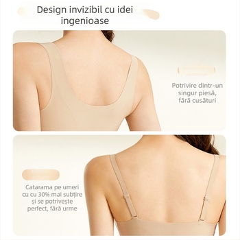 Sutien invizibil fara cusaturi pentru sanii mici — ridicare, anti-cadere, modelare a zonelor laterale, cupă 3/4, fără sarma, bretele duble fixe