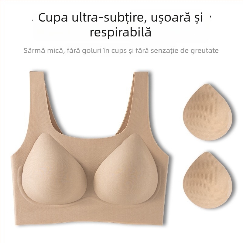 Sutien invizibil fara cusaturi pentru sanii mici — ridicare, anti-cadere, modelare a zonelor laterale, cupă 3/4, fără sarma, bretele duble fixe