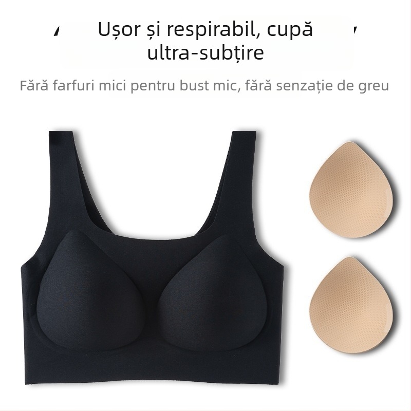 Sutien invizibil fara cusaturi pentru sanii mici — ridicare, anti-cadere, modelare a zonelor laterale, cupă 3/4, fără sarma, bretele duble fixe