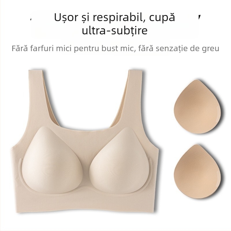 Sutien invizibil fara cusaturi pentru sanii mici — ridicare, anti-cadere, modelare a zonelor laterale, cupă 3/4, fără sarma, bretele duble fixe