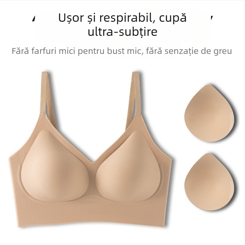 Sutien invizibil fara cusaturi pentru sanii mici — ridicare, anti-cadere, modelare a zonelor laterale, cupă 3/4, fără sarma, bretele duble fixe