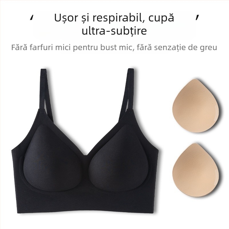 Sutien invizibil fara cusaturi pentru sanii mici — ridicare, anti-cadere, modelare a zonelor laterale, cupă 3/4, fără sarma, bretele duble fixe