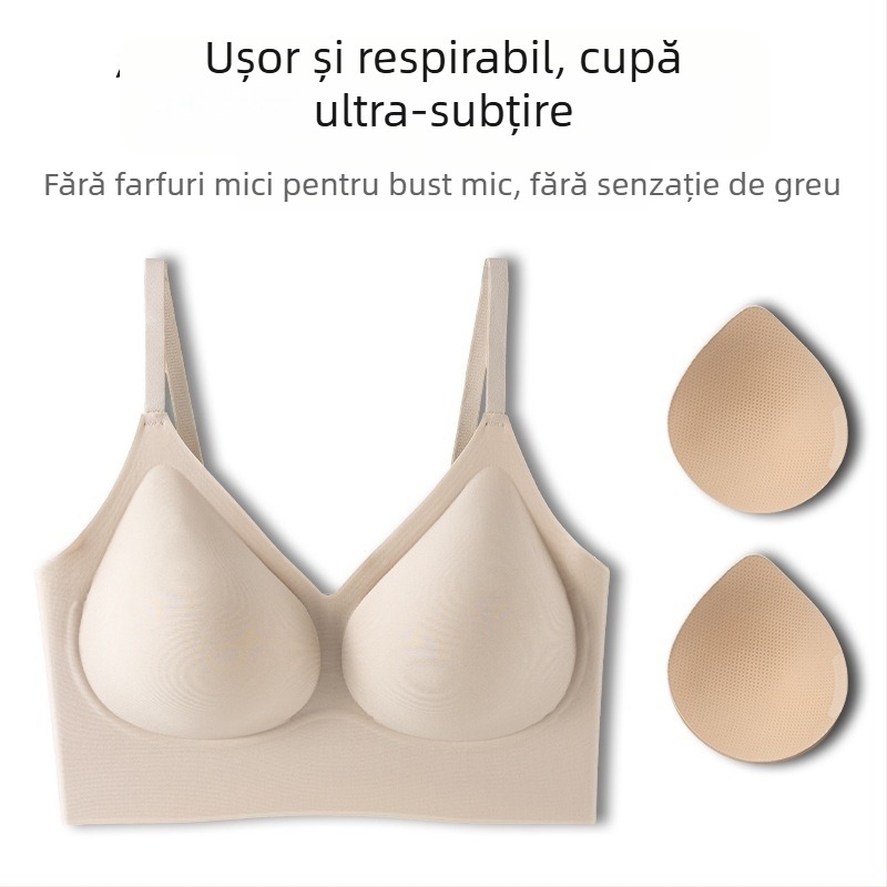Sutien invizibil fara cusaturi pentru sanii mici — ridicare, anti-cadere, modelare a zonelor laterale, cupă 3/4, fără sarma, bretele duble fixe