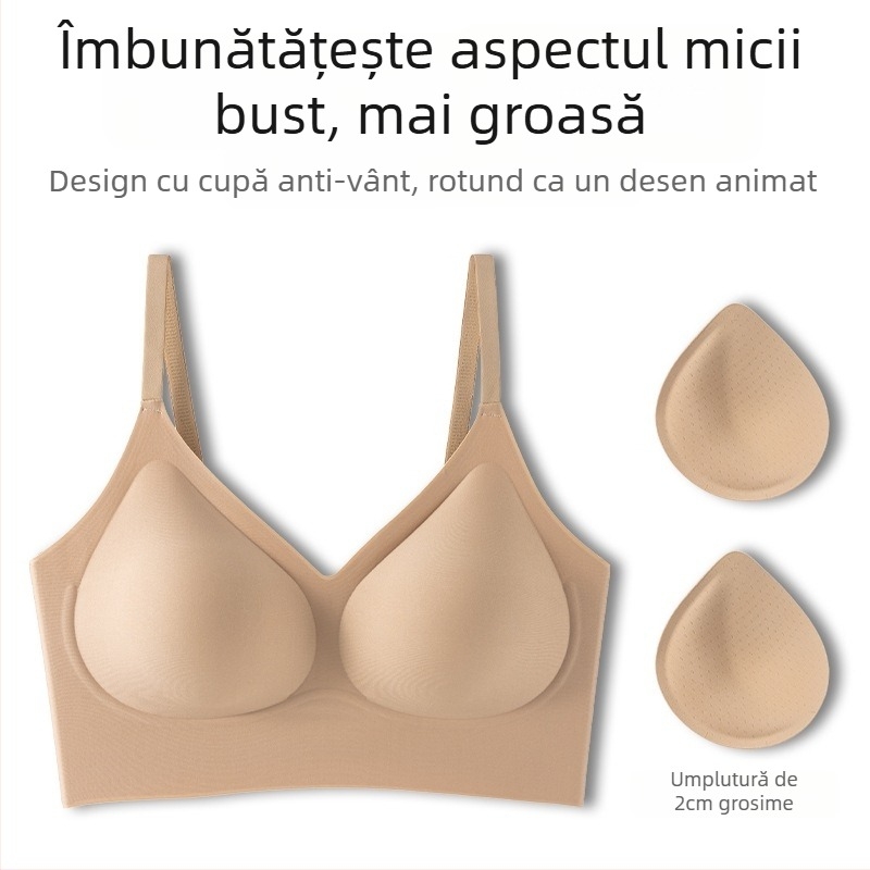 Sutien invizibil fara cusaturi pentru sanii mici — ridicare, anti-cadere, modelare a zonelor laterale, cupă 3/4, fără sarma, bretele duble fixe