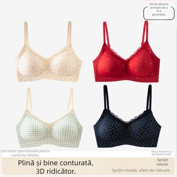 Sutien fără sârmă, cu dantelă florală mică, fără cusături, cupă 3/4 cu formă medie, bretele fixe, închidere spate cu patru rânduri de cârlige