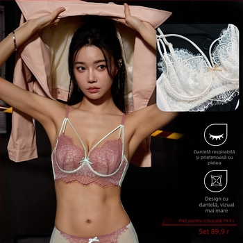 Sutien cupe cristal în stil franțuzesc, 3/4 cupă, ultra-subțire, respirabil, reglabil, dantelă