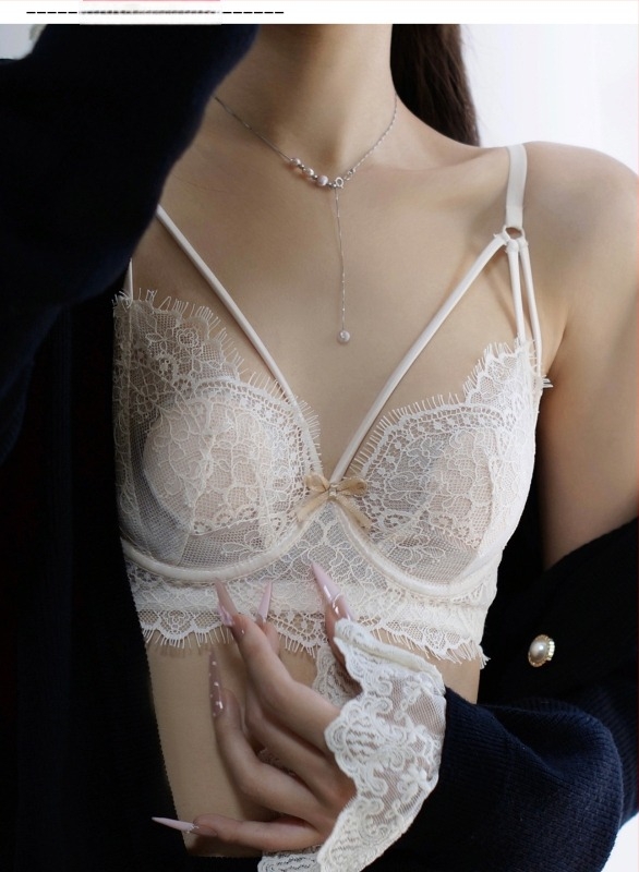 Sutien cupe cristal în stil franțuzesc, 3/4 cupă, ultra-subțire, respirabil, reglabil, dantelă