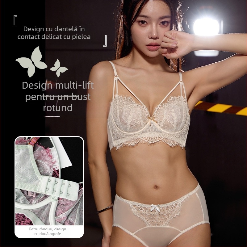 Sutien cupe cristal în stil franțuzesc, 3/4 cupă, ultra-subțire, respirabil, reglabil, dantelă