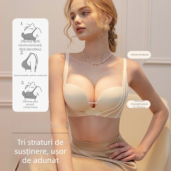 Sutien de damă din nailon, push-up, fără cusături, cu cupă medie modelată, susținere discretă