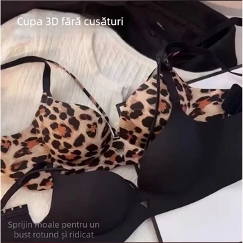 Sutien leopard, fără cusături, cupă 3/4, cupe ultra-subțiri formate, material nylon, închidere spate cu trei rânduri de cârlige