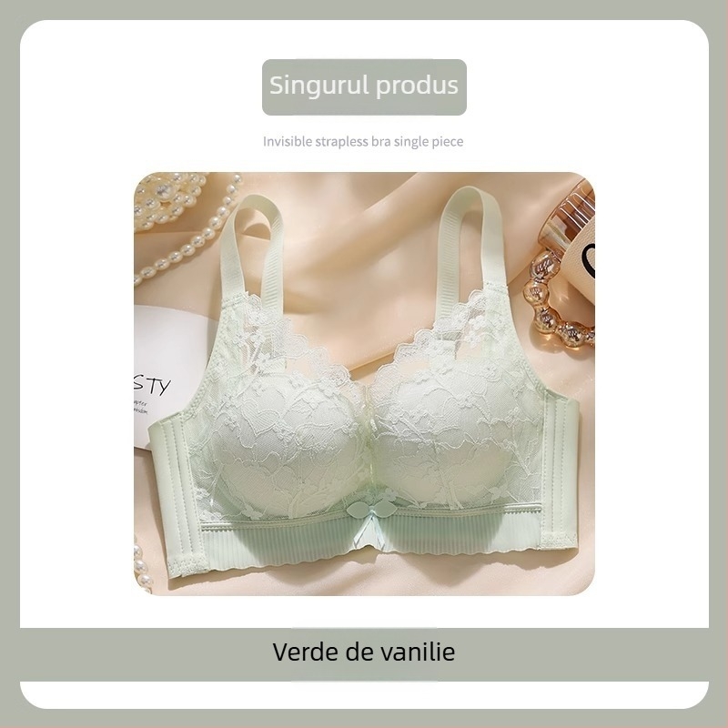 Sutien din dantelă pentru femei, cupa 3/4, formă cu partea superioară subțire și partea inferioară mai groasă, bretele fixe dublu, închidere cu patru rânduri