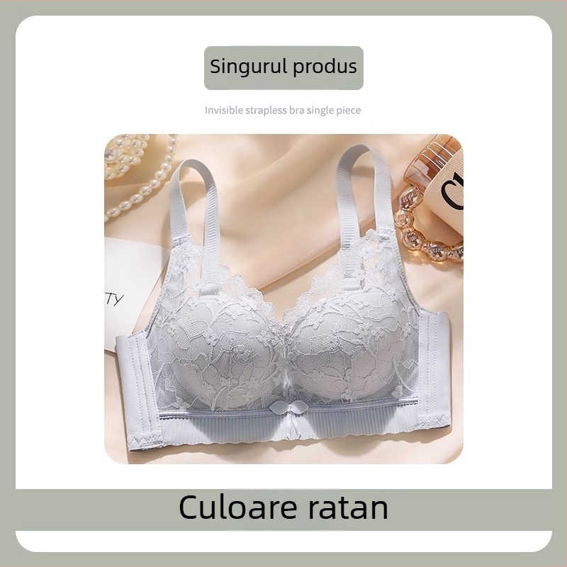 Sutien din dantelă pentru femei, cupa 3/4, formă cu partea superioară subțire și partea inferioară mai groasă, bretele fixe dublu, închidere cu patru rânduri