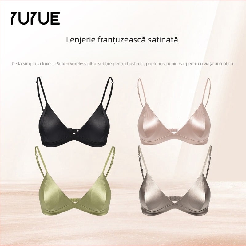 Sutien din mătase Mulberry, cupă triunghiulară, fără inel metalic, cupă turnată subțire, respirabil