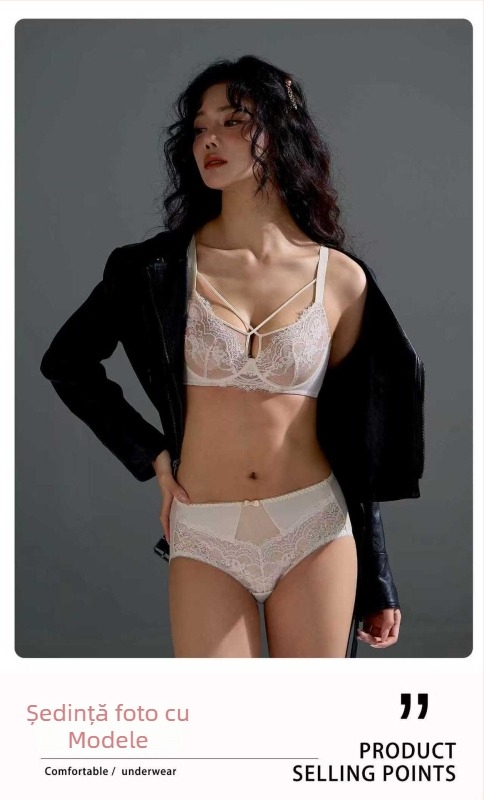 Sutien dantelat din nailon cu cupe modelate ultra-subțiri, căptușeală din bumbac, bretele fixe și închidere la spate cu trei rânduri de cârlige