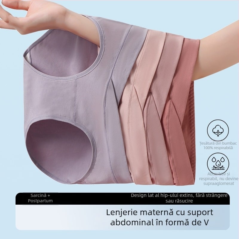 Chiloți de maternitate din bumbac antibacterian, talie joasă, croială încrucișată, fără presiune pe burtă, potriviți pentru toate etapele sarcinii și perioada postpartum