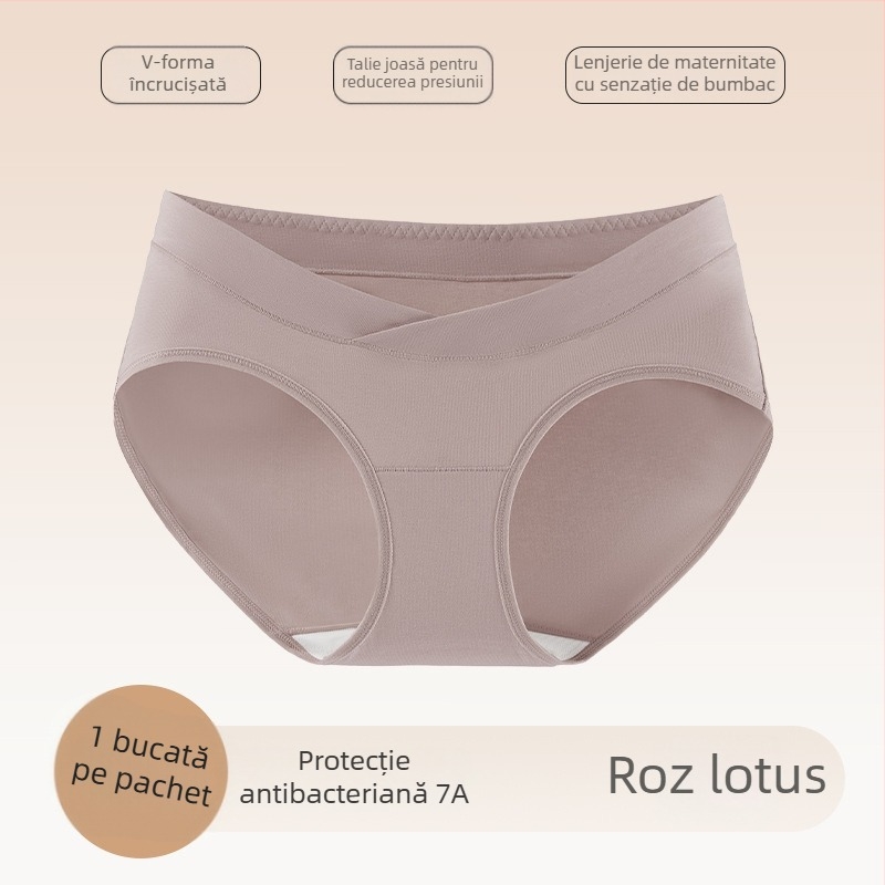 Chiloți de maternitate din bumbac antibacterian, talie joasă, croială încrucișată, fără presiune pe burtă, potriviți pentru toate etapele sarcinii și perioada postpartum
