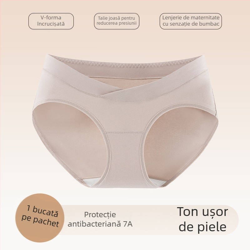 Chiloți de maternitate din bumbac antibacterian, talie joasă, croială încrucișată, fără presiune pe burtă, potriviți pentru toate etapele sarcinii și perioada postpartum