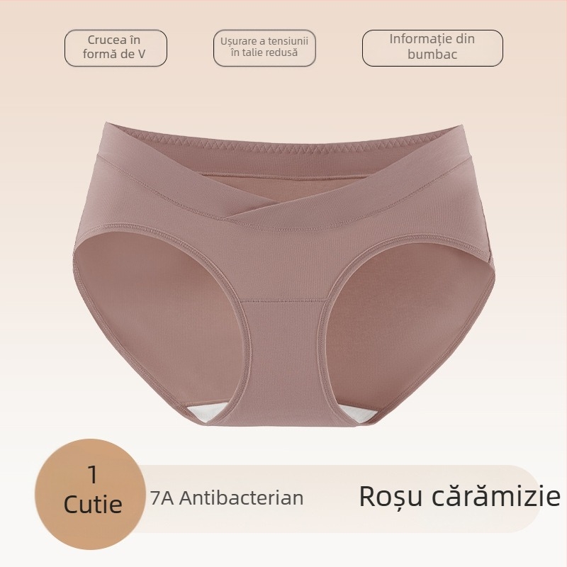 Chiloți de maternitate din bumbac antibacterian, talie joasă, croială încrucișată, fără presiune pe burtă, potriviți pentru toate etapele sarcinii și perioada postpartum