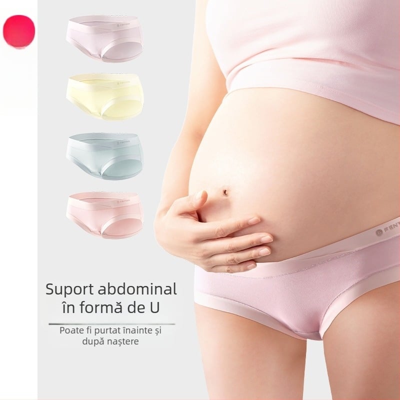 Lenjerie de maternitate cu talie joasă, țesătură din bumbac respirabil, antibacteriană și susținere abdominală (95–100% bumbac)