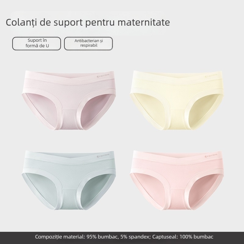Lenjerie de maternitate cu talie joasă, țesătură din bumbac respirabil, antibacteriană și susținere abdominală (95–100% bumbac)