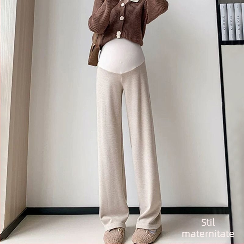Pantaloni de maternitate cu croială largă, căptuți cu fleece, groși și calzi, susținerea abdomenului