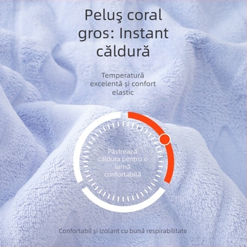 Set de pijamale din fleece coral pentru femei, gros, poliester 95–100%, 251–300 g/m², guler rever, top cu mâneci lungi și pantaloni (toamnă/iarnă)