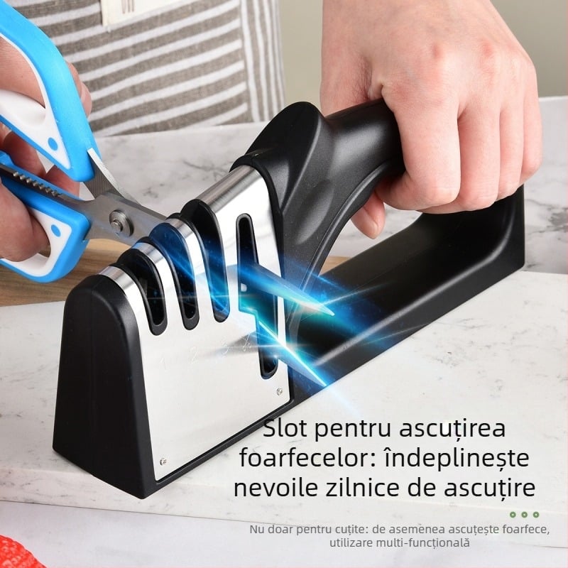 Cuțit ascuțitor patru în unu – manual pentru bucătărie, cu oțel wolfram și ceramică