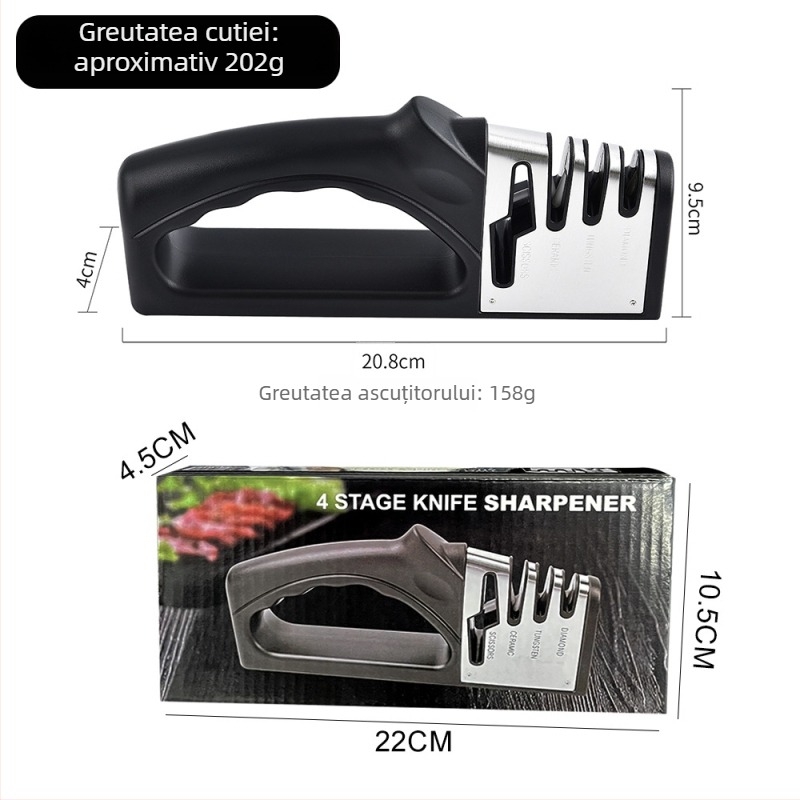 Cuțit ascuțitor patru în unu – manual pentru bucătărie, cu oțel wolfram și ceramică