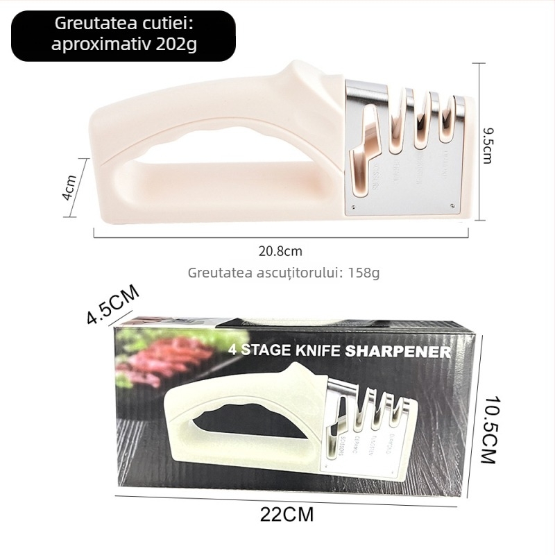 Cuțit ascuțitor patru în unu – manual pentru bucătărie, cu oțel wolfram și ceramică