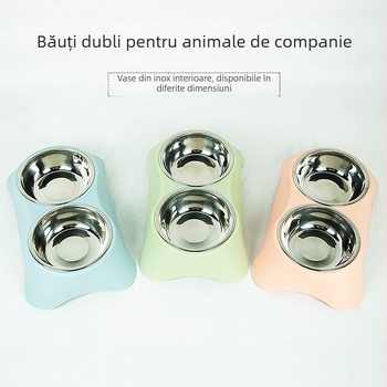 Bol dublu pentru animale de companie din oțel inoxidabil, design integrat, anti-vărsare, potrivit pentru pisici și câini