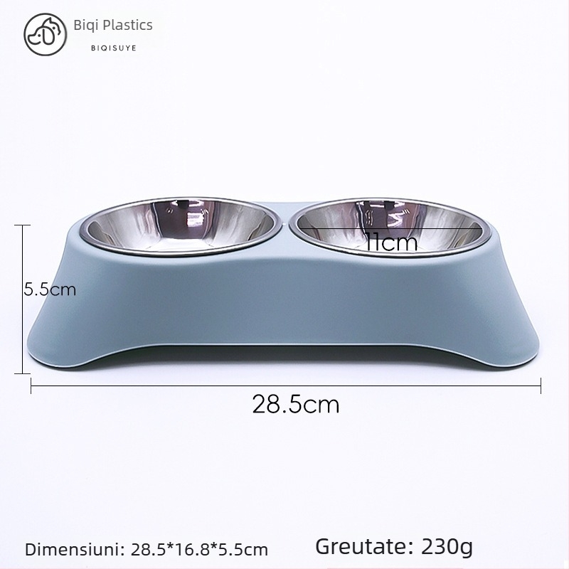 Bol dublu pentru animale de companie din oțel inoxidabil, design integrat, anti-vărsare, potrivit pentru pisici și câini