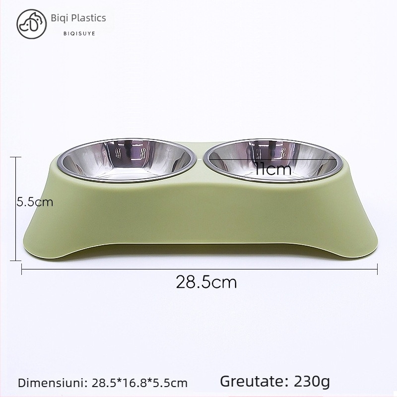 Bol dublu pentru animale de companie din oțel inoxidabil, design integrat, anti-vărsare, potrivit pentru pisici și câini