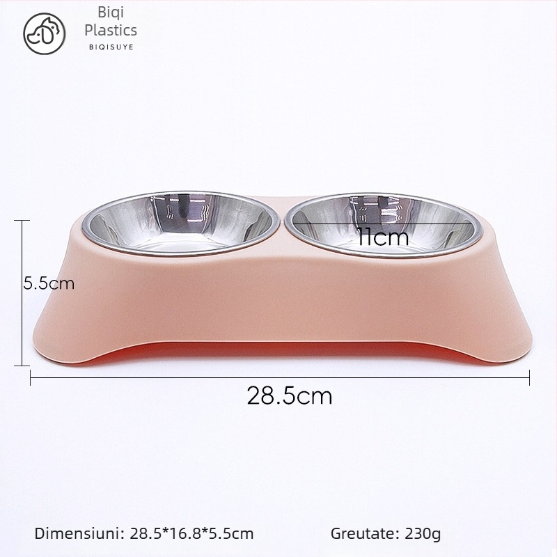 Bol dublu pentru animale de companie din oțel inoxidabil, design integrat, anti-vărsare, potrivit pentru pisici și câini