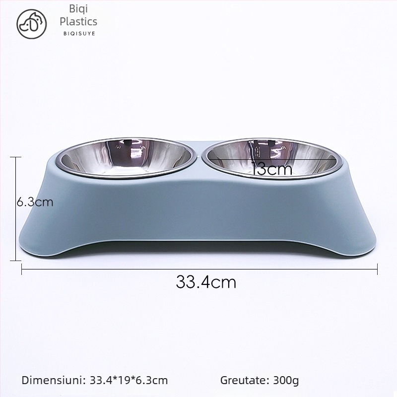 Bol dublu pentru animale de companie din oțel inoxidabil, design integrat, anti-vărsare, potrivit pentru pisici și câini