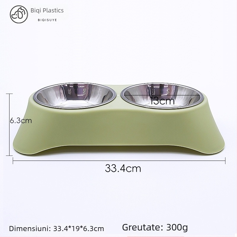 Bol dublu pentru animale de companie din oțel inoxidabil, design integrat, anti-vărsare, potrivit pentru pisici și câini