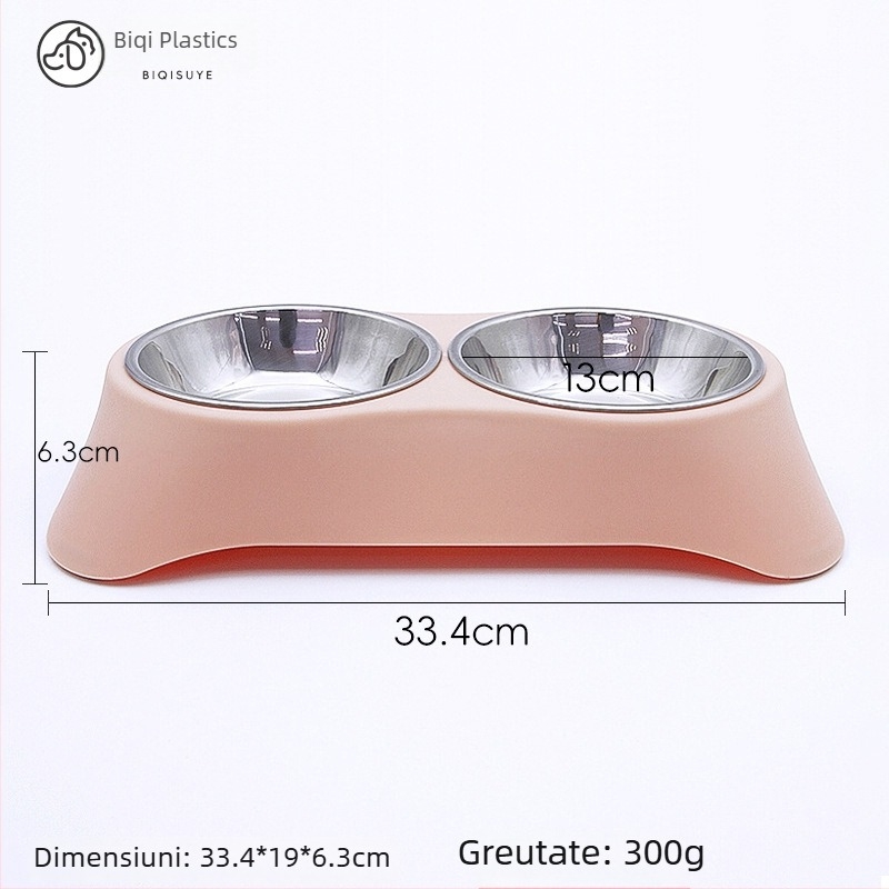 Bol dublu pentru animale de companie din oțel inoxidabil, design integrat, anti-vărsare, potrivit pentru pisici și câini