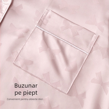 Set de pijamale din mătase artificială pentru femei, mâneci lungi, două piese, poliester