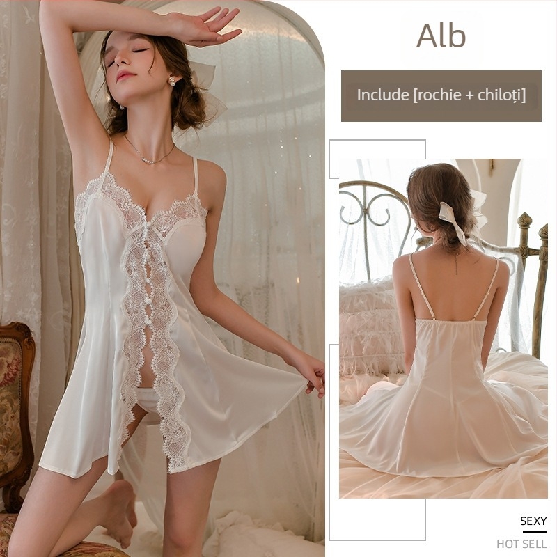 Rochie-slip din ice silk pentru pijama, fără mâneci, fără guler, stil luxos pentru uz casnic, 90–95% poliester, țesătură subțire 101–120 g/m2