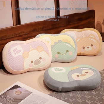 Perne pentru gât din bumbac memorie cu husă Ice Silk, formă ovală, brand Initial Floc, greutate sub 1 kg