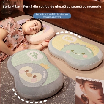 Perne pentru gât din bumbac memorie cu husă Ice Silk, formă ovală, brand Initial Floc, greutate sub 1 kg