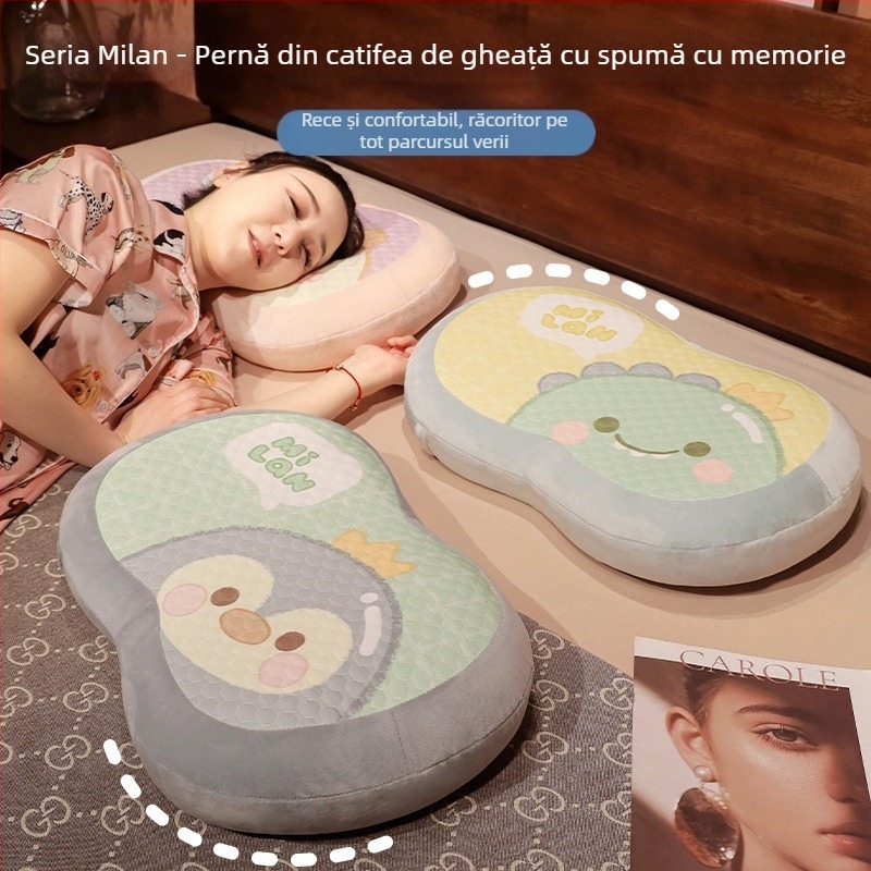 Perne pentru gât din bumbac memorie cu husă Ice Silk, formă ovală, brand Initial Floc, greutate sub 1 kg